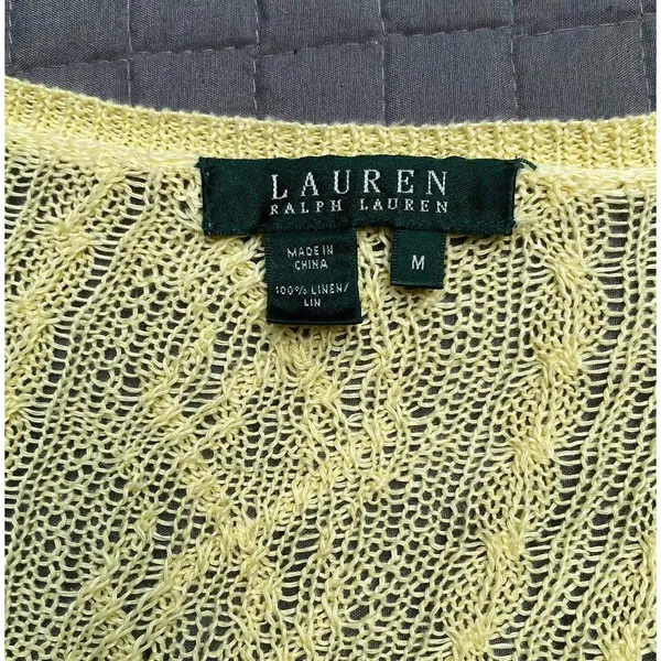 LRL Ralph Lauren citrus yellow linen sweater cable knit v-neck size Medium M - Image 10