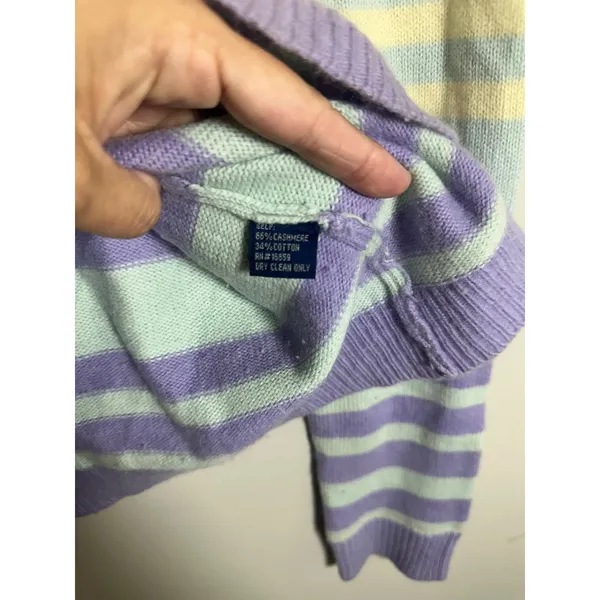 J.McLaughlin Cashmere‎ Cotton Striped Sweater Pastel Multicolor Crew Neck Medium - Image 5