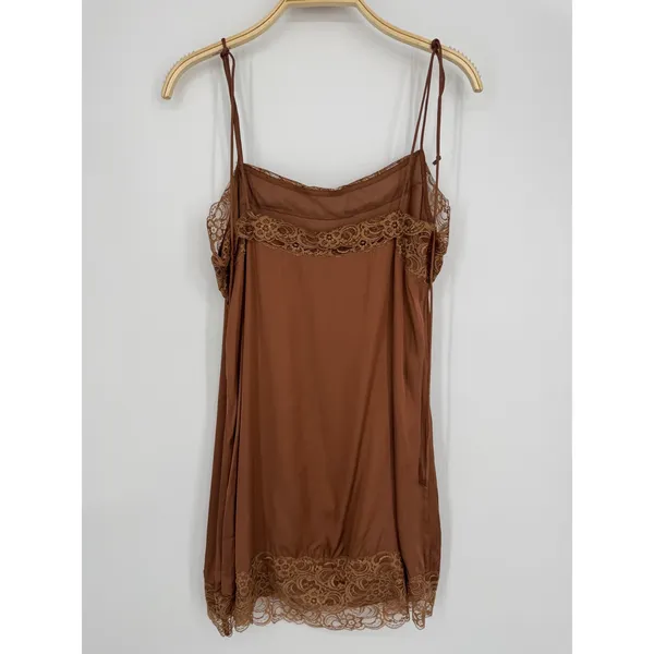 Aerie‎ Satin Lace Trim Slip Dress XL Brown Coquette Cottagecore Boho Feminine - Image 5