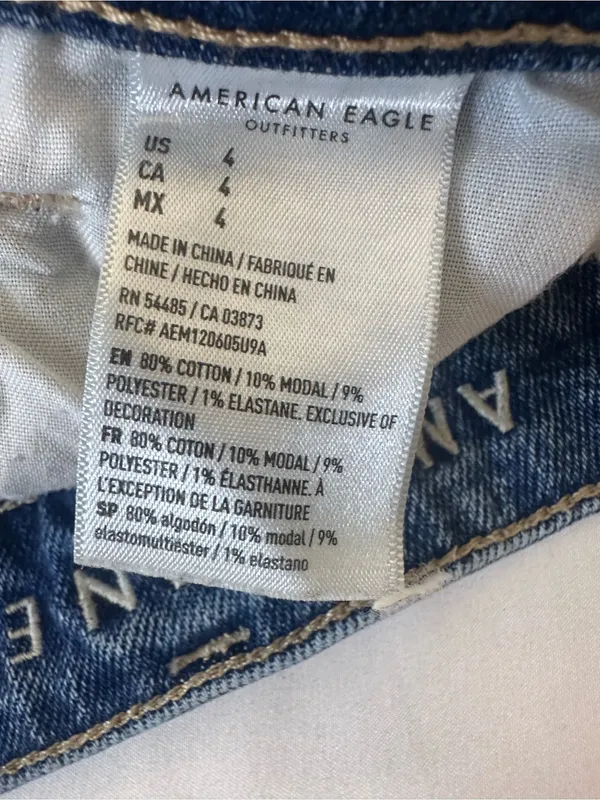 American Eagle Outfitters Distressed Blue Denim Roll-Cuff Shorts - Image 5