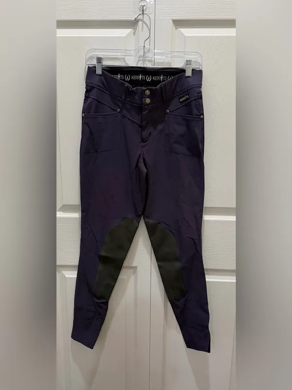 Kerrits Slim Pull-On Riding Equestrian Tights Deep Plum Black Knee Patches M - Image 2