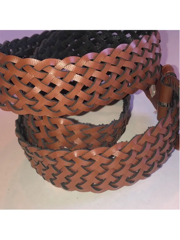 Brown Woven Faux Leather Retro Boho Belt - Image 5