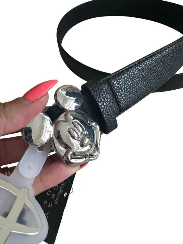 DISNEY Mickey Mouse Women's Silver Black Logo Belt Size Small NEW NWT - Image 4