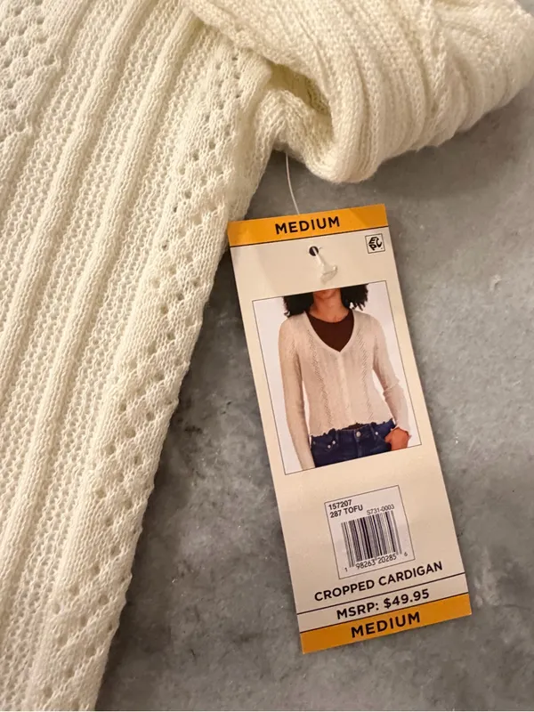 NWT Aeropostale Size M Ivory Pointelle Knit Cropped Stretch Lace Cardigan Y2K - Image 8