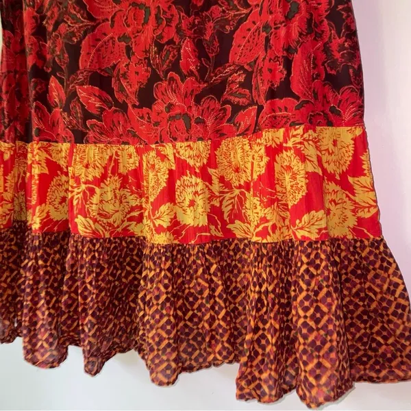Free People Size S Boho Blouse Red Tiered Sleeveless Dark Cottage Beach Fairy - Image 8