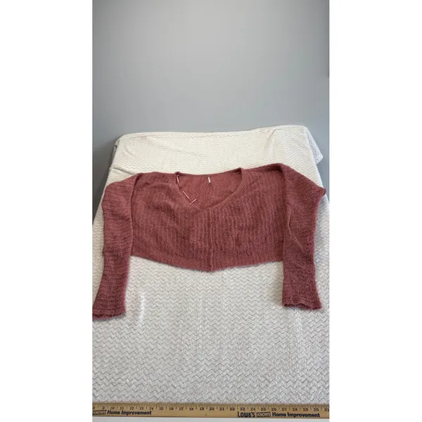 Free People Alpaca Blend V-Neck Cropped Sweater Rose Pink OB1010814 Small - Image 2