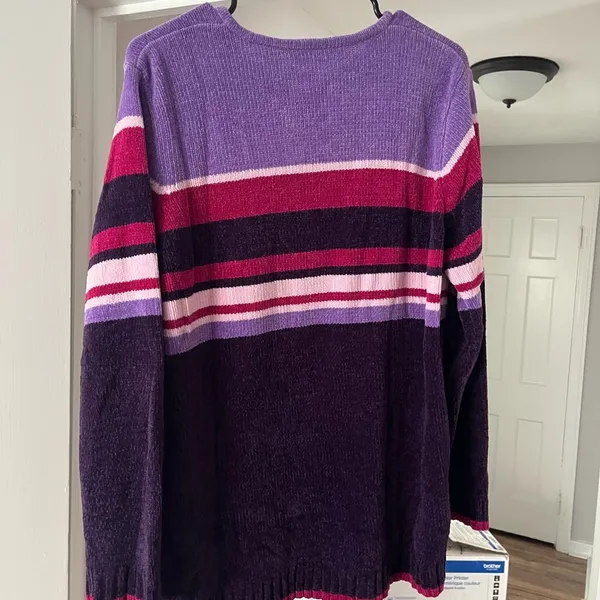Purple and Pink Striped Women's Sweater - Image 4