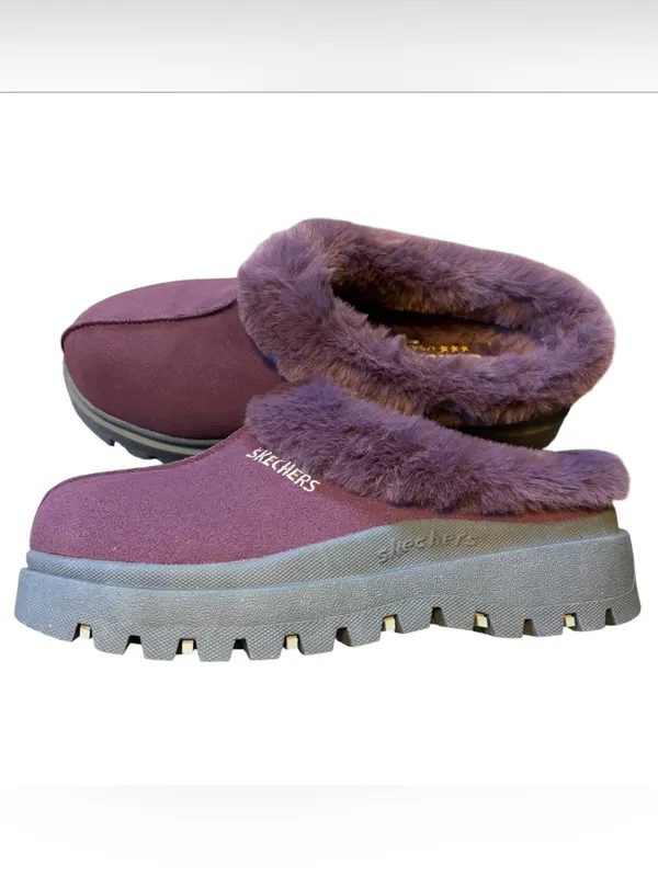 Skechers Shindigs Fortress Clogs Suede with Sherpa lining platform slip ons Y2K - Image 2
