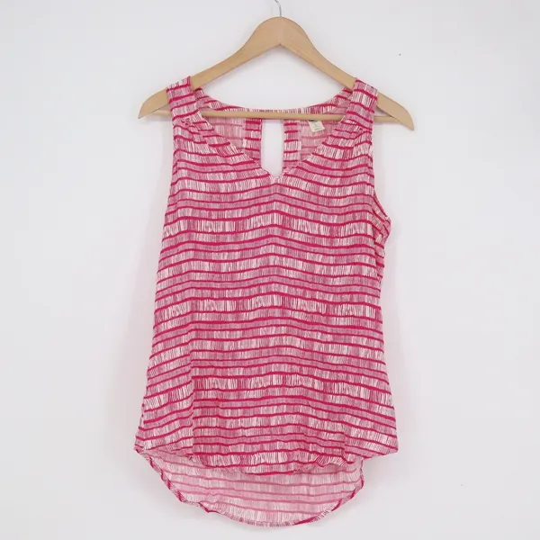 Old Navy Pink Abstract Stripe V-Neck Tank Top Sleeveless Keyhole Small Tall - Image 2
