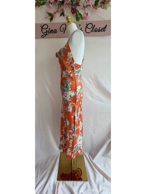 Paper Heart Women's Floral Midi Dress, Size Small, Orange with White and Green - Image 4