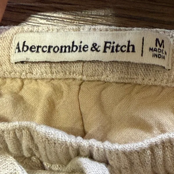 Abercrombie & Fitch Pull On Linen Blend Ruffle Drawstring Shorts Cream Beige M - Image 4