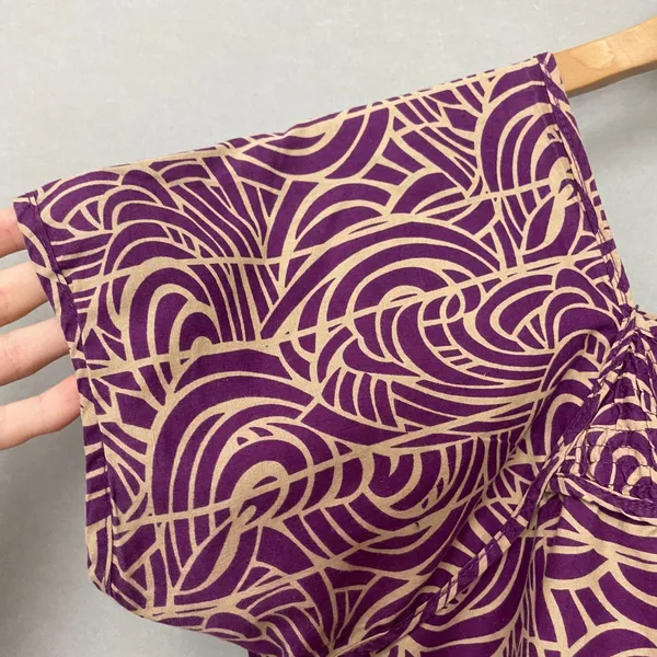 Handmade Muumuu Dress Short Sleeves Midi Purple Tan Swirl Print Women Hawaiian - Image 8