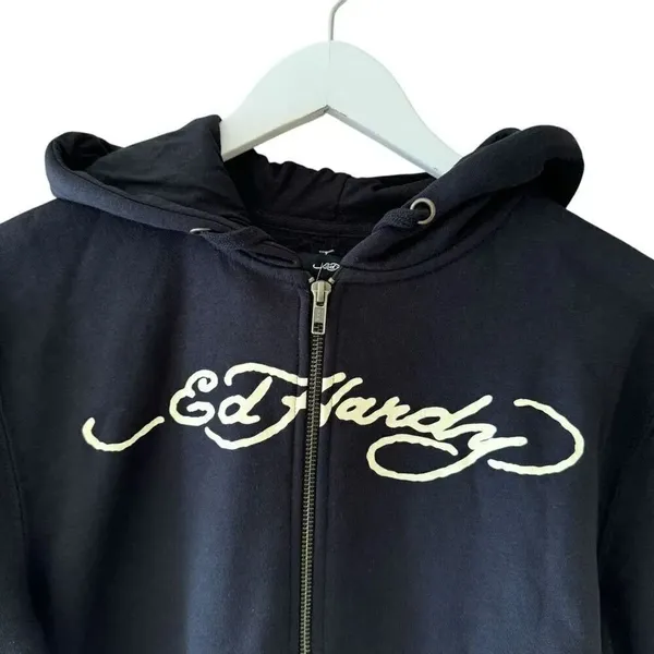 Ed Hardy Black Snake Skull Logo Cropped Zip Up Hoodie Sweatshirt SZ S #2290 - Image 3
