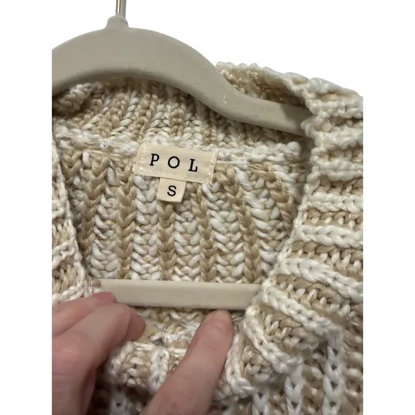 POL Women's Chunky Knit Mock Neck Sweater Beige Tan Ivory Size‎ S - Image 4