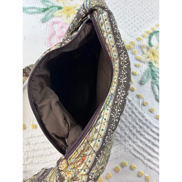 Quilted vtg‎ Floral Paisley Cotton Shoulder Bag Brown Hobo Purse Zippered Pocket - Image 12