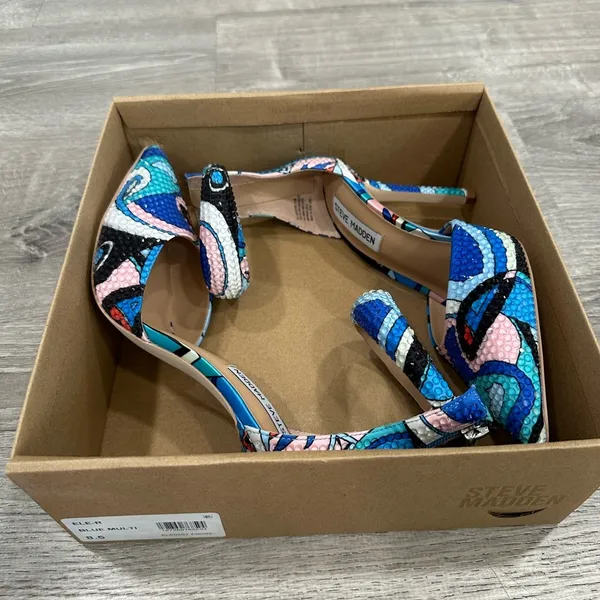 STEVE MADDEN ELE PUFF ANKLE STRAP PUMPS BLUE MULTI SIZE 8.5 nwb - Image 7