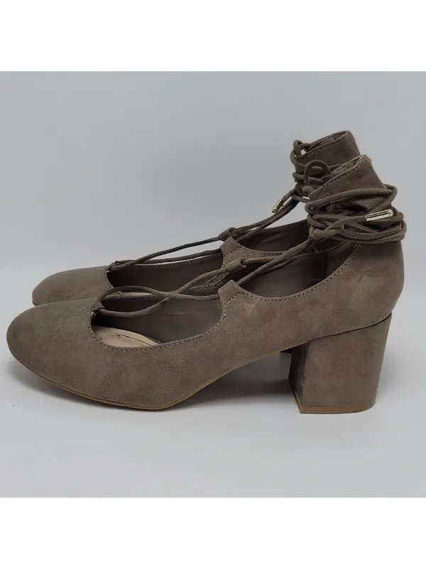 Journee Collection Ferah Lace Up Ankle Tie Block Heel Round Toe Pump Size 8 - Image 11