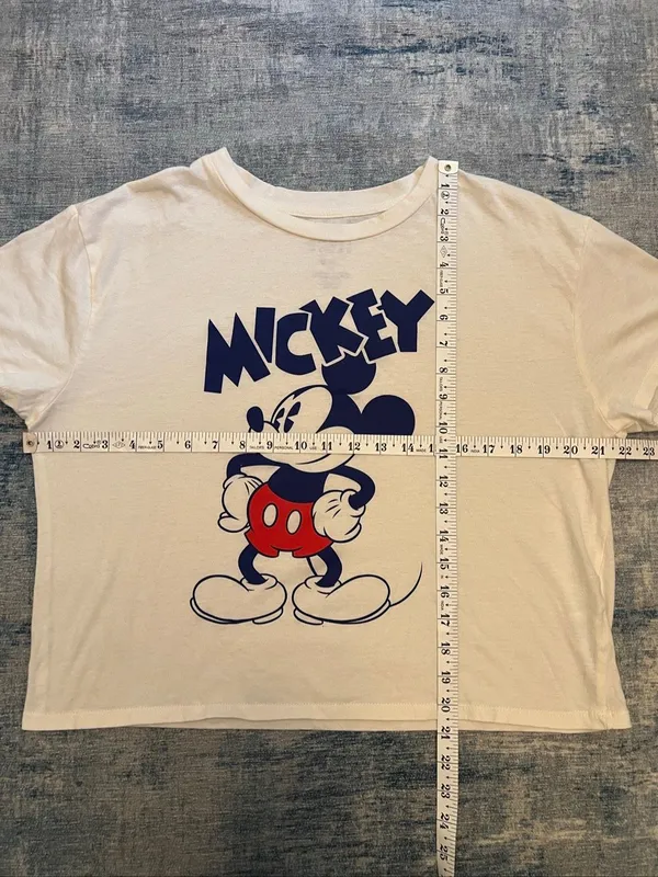Disney White Blue Mickey Mouse Relaxed Fit Cropped Length Short Sleeve Tee XL - Image 5