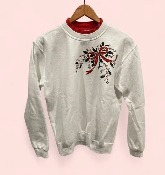 Vintage? 80’s-90’s style white mock neck holiday christmas sweatshirt - Image 2