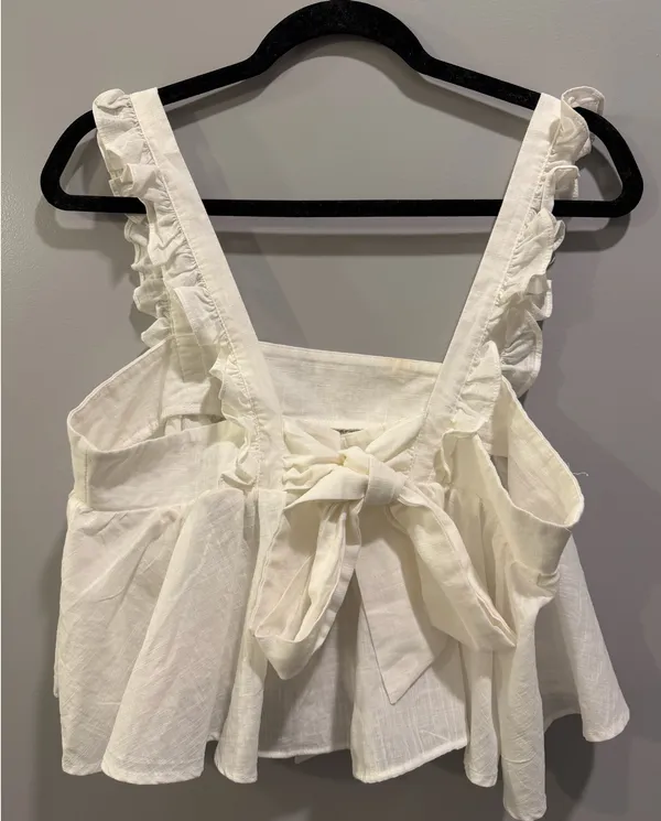 Petal & Pup Raye Ruffle Strap Bow Tie Back Cropped Top White - Image 6