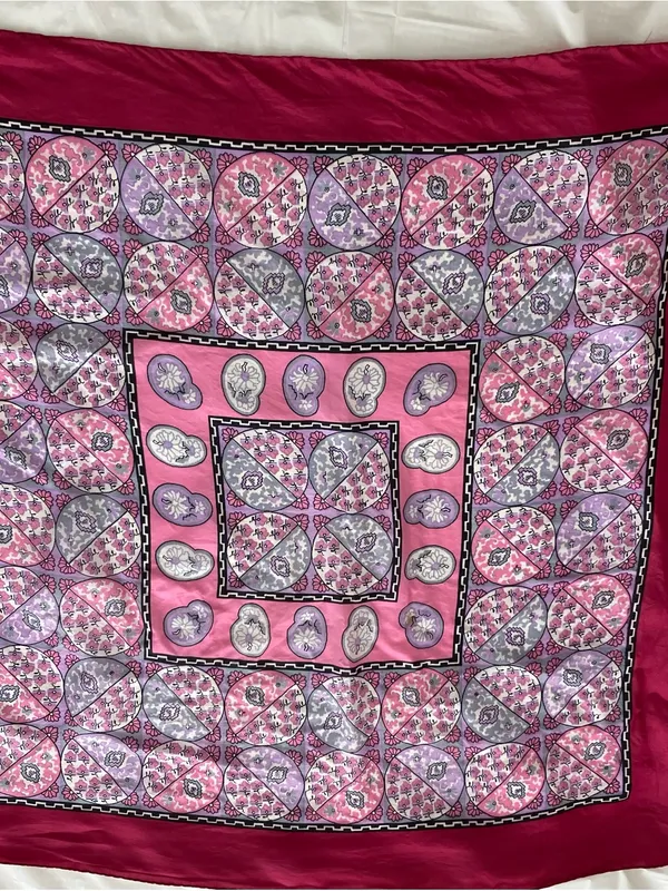Silk Floral Pink & Magenta Woman’s Square Scarf, Geometric - Image 3