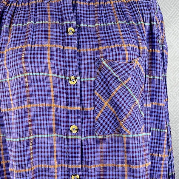 Free People Purple Plaid Metallic Button Down Shirt Womens Small Oversized Top - Image 6