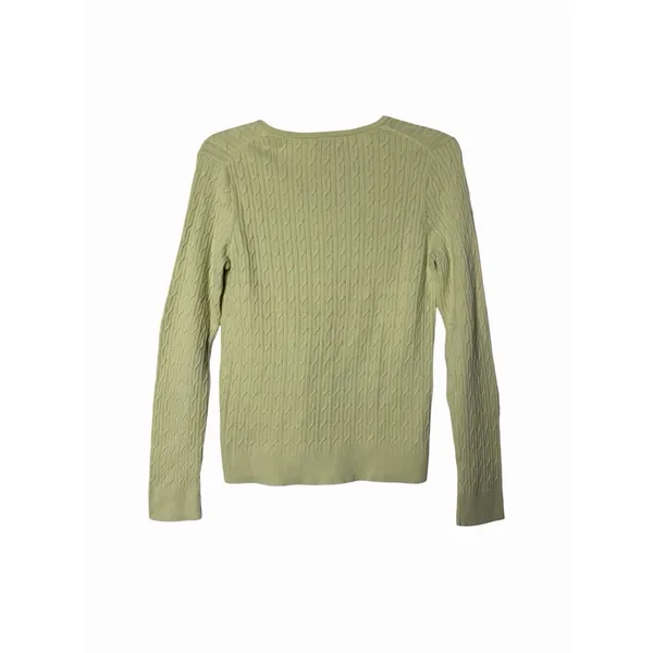 Talbots Lime Green Cable Knit V-Neck Sweater Long Sleeve Pullover Cozy Preppy M - Image 2