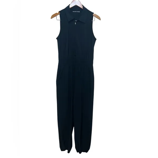 Abercrombie & Fitch Traveler Zip-Up Jumpsuit Dark Navy Blue M Petite - Image 7