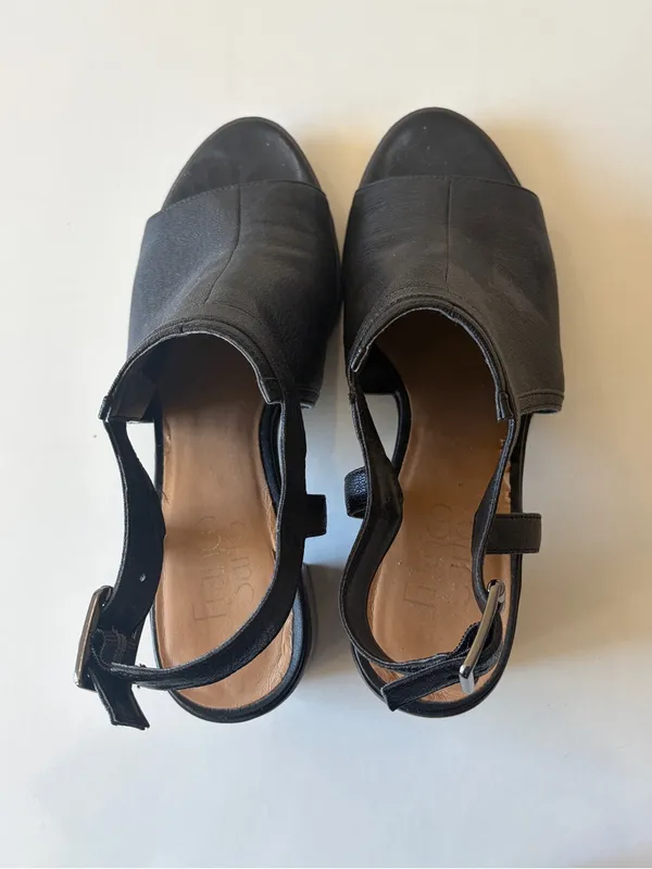 Franco Sarto Black Leather Slingback Open Toe Block Heel Buckle Strap 9.5 - Image 4