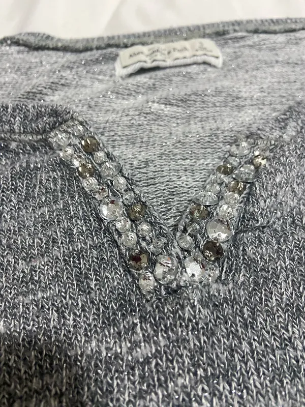 Vintage Y2K Abercrombie & Fitch Heather Gray Embellished V-Neck Top Indie Sleaze - Image 6
