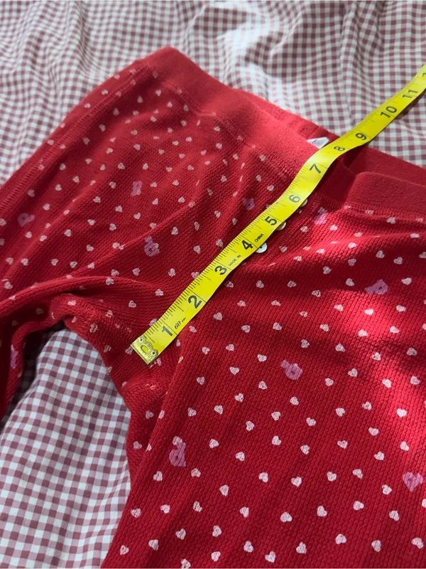 Y2K Victorias Secret Pink Red Heart-Print Long Sleeve Thermal Pajama Set - Image 9