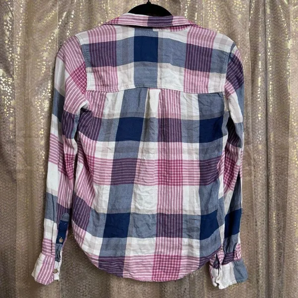 Abercrombie & Fitch 2013 Pink Blue Button Up Plaid Flannel Shirt XS - Image 2