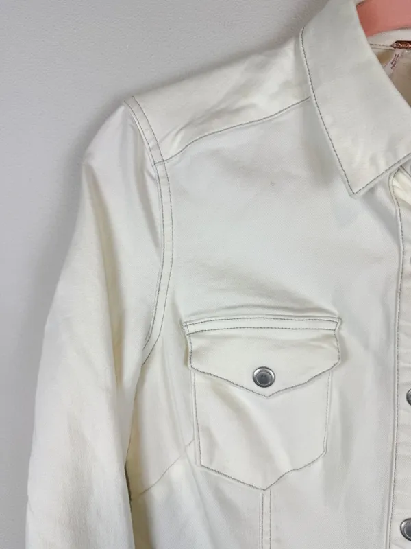 NWT Free People Dynomite Denim White Long Sleeve Mini Shirt Dress Size‎ XS - Image 6