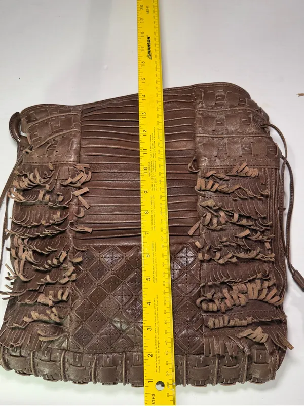 Bohemian leather Textured Fringe Shoulder Bag in Brown - Image 9