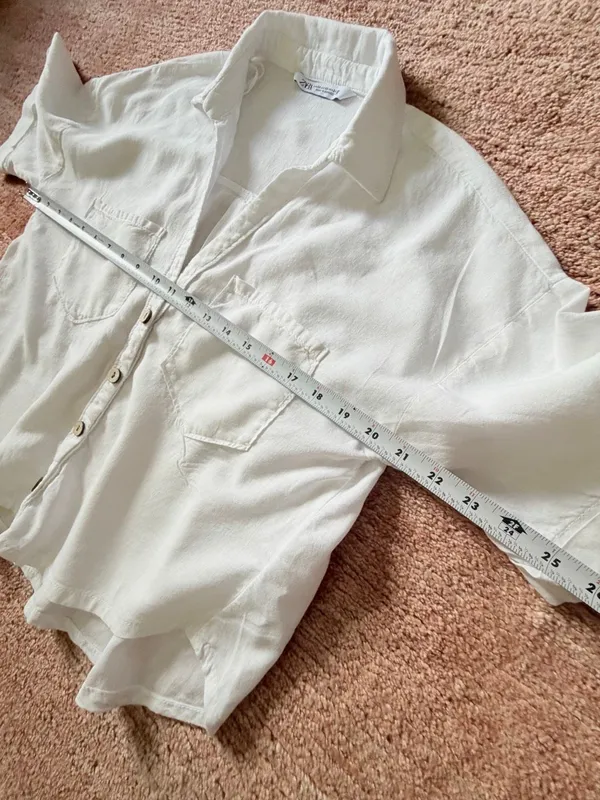 Zara Linen Blend Oversized Button Front Shirt White Size XS - Image 4
