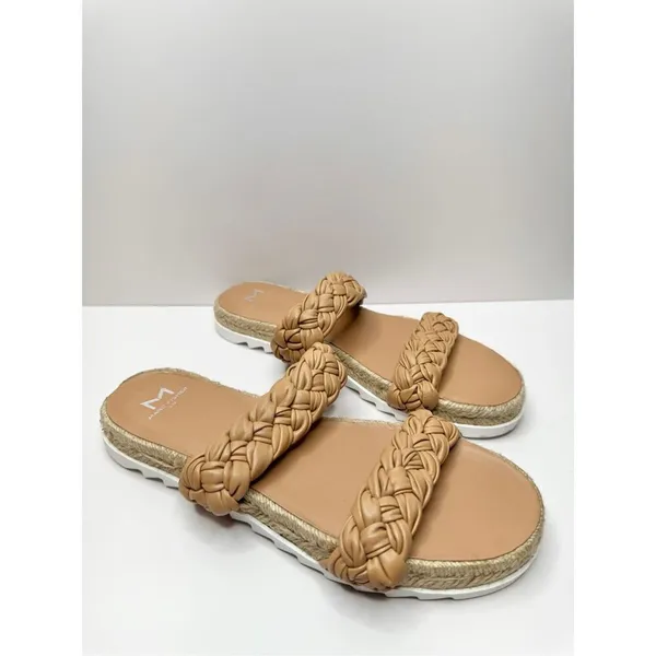 Marc Fisher Sandals Size 7.5‎ Tan Leather Jaimee Espadrille Double Strap - Image 4