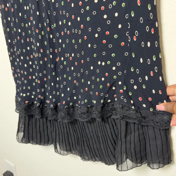 VTG 90s April Cornell Women Whimsigoth Midi‎ Skirt L Black Polka Dot Lace Indie - Image 6