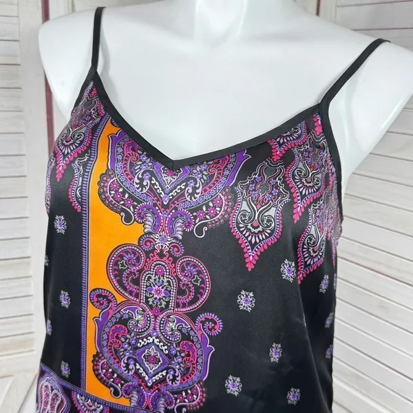Express Damask Paisley Satin Camisole Tank Top Black Pink Multi Large Y2K‎ Boho - Image 5