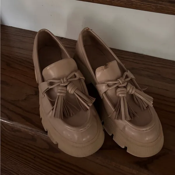 Zara Chunky Tassel Loafer Flats in Beige - Image 3