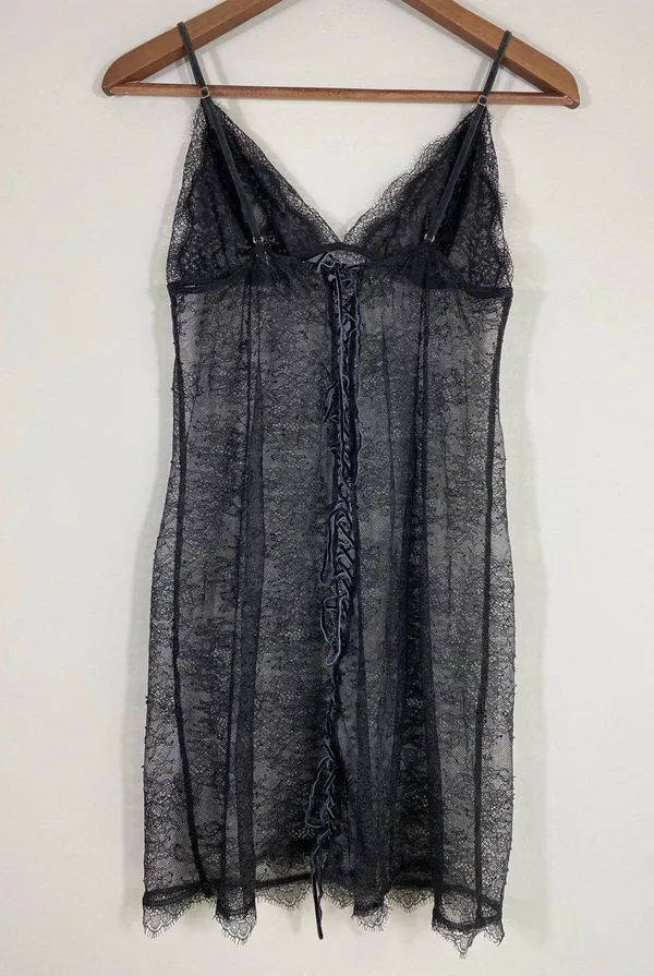 Victoria's Secret Sheer Black Lace Babydoll Slip – Size Medium - Image 2