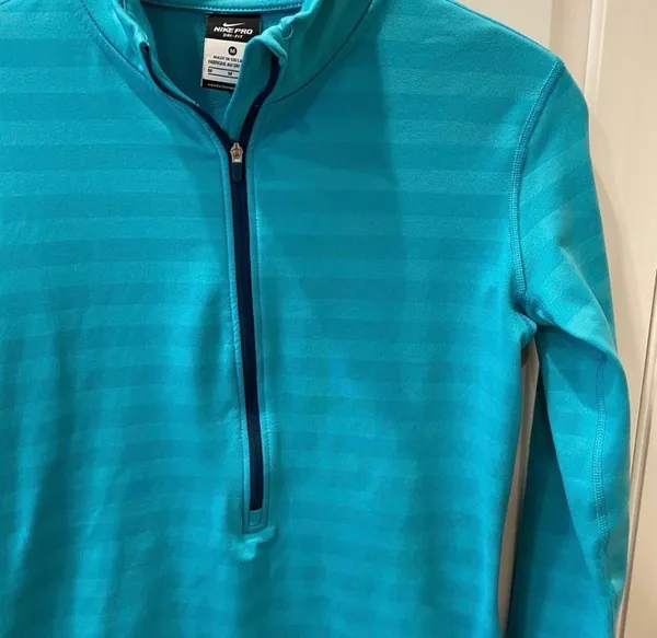 Nike Pro Warm 1/2 Zip Shadow Stripe Pullover Top M Blue Athletic Cold Gear - Image 3