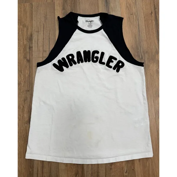 Wrangler Women's Small Sleeveless Raglan Logo Tank Top Black White Western - Image 2