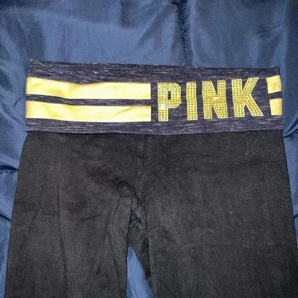 PINK Victoria’s Secret bedazzled gold blue yoga pants leggings size S - Image 2