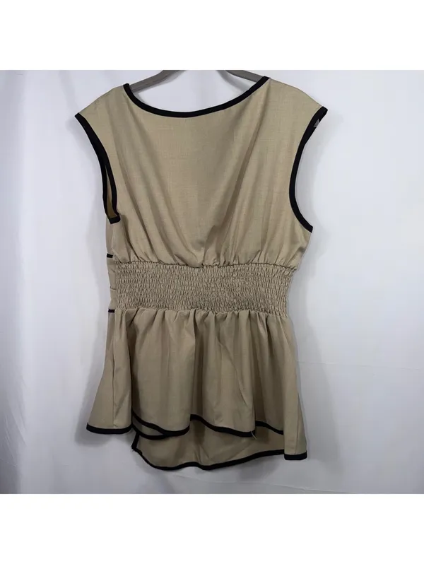 Size M Beige Black Piped Asymmetrical Peplum Top Size M - Image 5