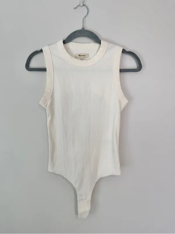 Madewell Crewneck Thong Bodysuit in Sleekhold Small NEW Lighthouse White - Image 2