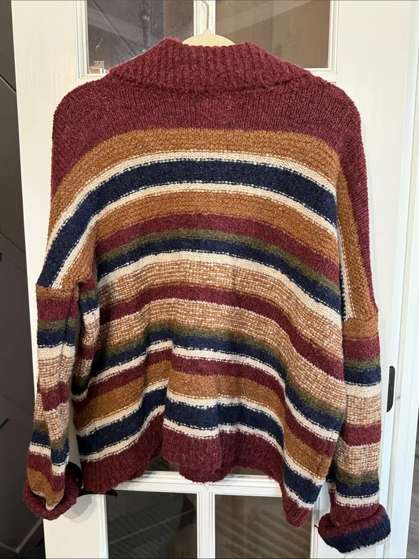 BKE Oversized Fuzzy Burgundy Stripe Cowlneck Sweater Med NWT GRANOLA GOBLINCORE - Image 4