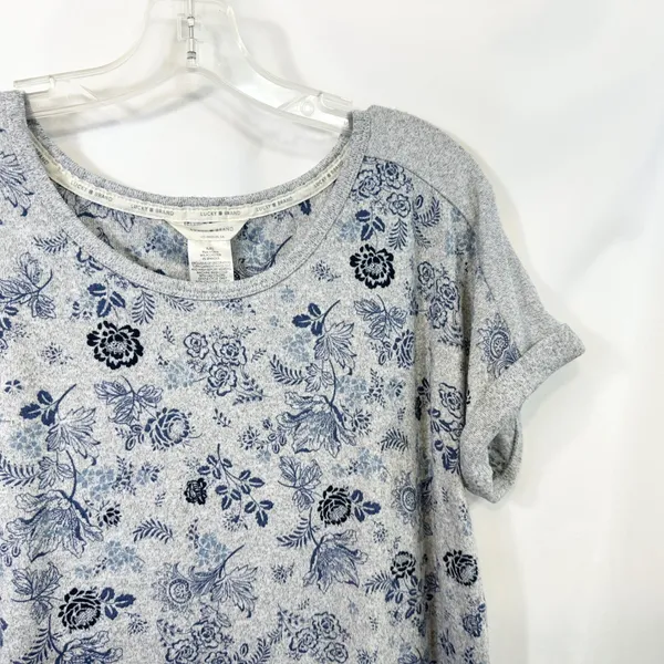 Lucky Brand XL‎ Pajama Set Gray Blue Floral Toile Short Sleeve Loungewear 727 - Image 5