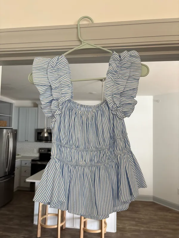Ruffle Striped Top Blue - Image 2