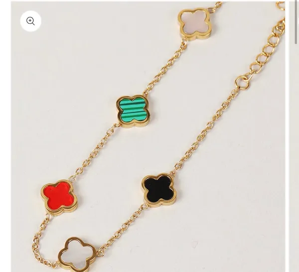 Colorful Clover Gold Tone Outline Chain Bracelet - Image 2