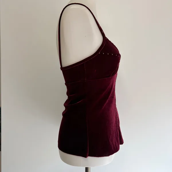 Shameless Velvet Camisole Small Burgundy Studded V-Neck Y2K 90s Whisigoth Goth - Image 4